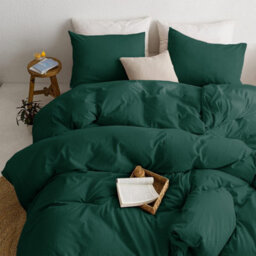 Ameha Plain 3-Piece Duvet Emerald Green Quilt Cover Breathable Microfiber Reversible Single Set With Pillowcase 135 X 200 Cm - thumbnail 4