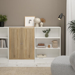 Furniture To Go Basic Low Wide Storage Cabinet In White (2 Shelves) With 2 Oak Doors - thumbnail 7