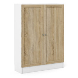 Furniture To Go Basic Low Wide Storage Cabinet In White (2 Shelves) With 2 Oak Doors - thumbnail 3