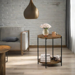 Rafaelo Mobilia Industrial 2 Tier Round Coffee Table Rustic Brown - thumbnail 5