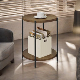Rafaelo Mobilia Industrial 2 Tier Round Coffee Table Rustic Brown - thumbnail 4