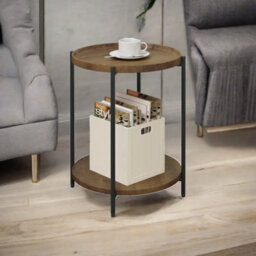 Rafaelo Mobilia Industrial 2 Tier Round Coffee Table Rustic Brown - thumbnail 2