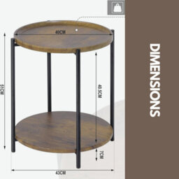 Rafaelo Mobilia Industrial 2 Tier Round Coffee Table Rustic Brown - thumbnail 7
