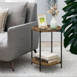 Rafaelo Mobilia Industrial 2 Tier Round Coffee Table Rustic Brown - thumbnail 3