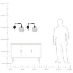 Beliani Pair Of Wall Sconces Black Iron With Ribbed Glass Drum Shade - Modern Industrial, W46 X D20 X H30Cm - thumbnail 8