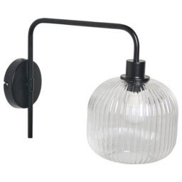 Beliani Pair Of Wall Sconces Black Iron With Ribbed Glass Drum Shade - Modern Industrial, W46 X D20 X H30Cm - thumbnail 2