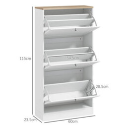 Homcom Narrow Shoe Cabinet W/ 3 Flip Drawers For 12-18 Pairs Of Shoes White - thumbnail 3