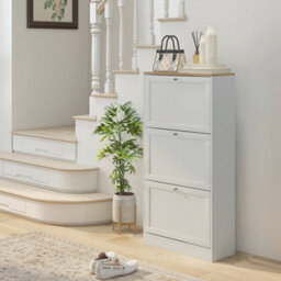 Homcom Narrow Shoe Cabinet W/ 3 Flip Drawers For 12-18 Pairs Of Shoes White - thumbnail 1