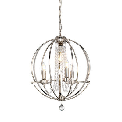 Elegant 3 Bulb Chandelier Ceiling Light In Polished Nickel Finish With Led E14 60W Bulbs - image 1