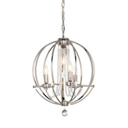 Elegant 3 Bulb Chandelier Ceiling Light In Polished Nickel Finish With Led E14 60W Bulbs - thumbnail 1