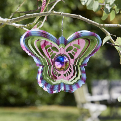 My Smart Buy Gazing Butterfly - 30 Cm Weatherproof Stainless Steel Garden Spinner, Outdoor Decoration, Holographic Finish - image 1