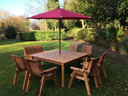 Charles Taylor 8 Seater Wooden Square Table & 6 Chairs 1 Bench Parasol Red - thumbnail 3