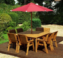 Charles Taylor 8 Seater Wooden Square Table & 6 Chairs 1 Bench Parasol Red - thumbnail 1