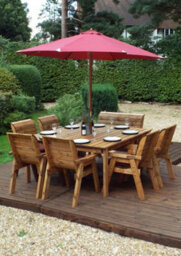 Charles Taylor 8 Seater Wooden Square Table & 6 Chairs 1 Bench Parasol Red - thumbnail 2