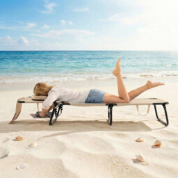Gainoom Folding Beach Beige Sun Lounger Adjustable Face Down Tanning Chair Portable Outdoor Sunbathing Recliner - thumbnail 3