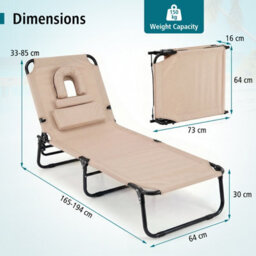 Gainoom Folding Beach Beige Sun Lounger Adjustable Face Down Tanning Chair Portable Outdoor Sunbathing Recliner - thumbnail 2