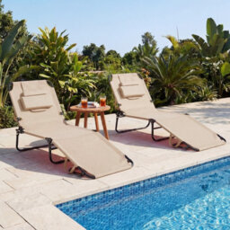 Gainoom Folding Beach Beige Sun Lounger Adjustable Face Down Tanning Chair Portable Outdoor Sunbathing Recliner - thumbnail 7
