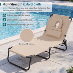 Gainoom Folding Beach Beige Sun Lounger Adjustable Face Down Tanning Chair Portable Outdoor Sunbathing Recliner - thumbnail 6