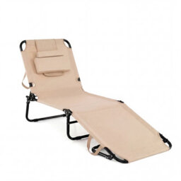Gainoom Folding Beach Beige Sun Lounger Adjustable Face Down Tanning Chair Portable Outdoor Sunbathing Recliner - thumbnail 1