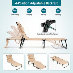 Gainoom Folding Beach Beige Sun Lounger Adjustable Face Down Tanning Chair Portable Outdoor Sunbathing Recliner - thumbnail 4