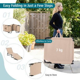 Gainoom Folding Beach Beige Sun Lounger Adjustable Face Down Tanning Chair Portable Outdoor Sunbathing Recliner - thumbnail 8