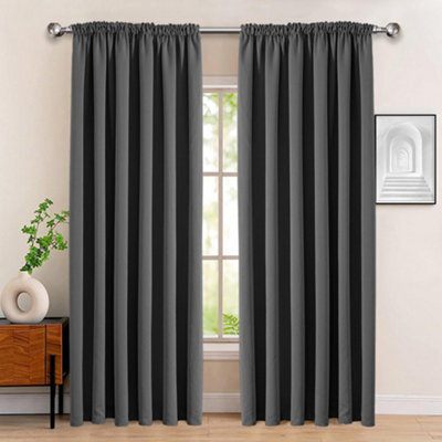 Bedlooms Blackout Curtains Thermal Insulated Pencil Pleat Dark Grey Curtain (Pair) 66 X 90 Inches With Tie Backs Two - image 1