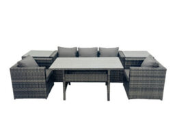 Fimous Outdoor Dining Table Sofa Armchair Set With 2 Side Tables Garden Furniture Set Dark Grey Mixed - thumbnail 2