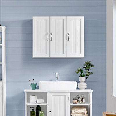 Yaheetech White Wall Mounted Bathroom Cabinet With 3 Doors Adjustable Shelf - image 1