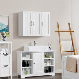 Yaheetech White Wall Mounted Bathroom Cabinet With 3 Doors Adjustable Shelf - thumbnail 2