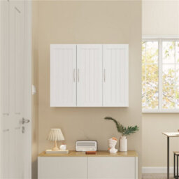 Yaheetech White Wall Mounted Bathroom Cabinet With 3 Doors Adjustable Shelf - thumbnail 3