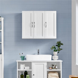 Yaheetech White Wall Mounted Bathroom Cabinet With 3 Doors Adjustable Shelf