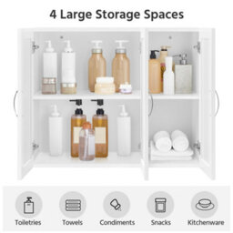 Yaheetech White Wall Mounted Bathroom Cabinet With 3 Doors Adjustable Shelf - thumbnail 6