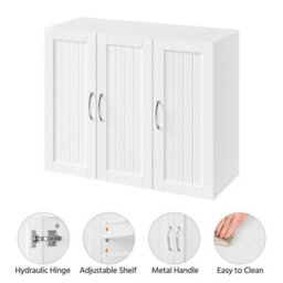 Yaheetech White Wall Mounted Bathroom Cabinet With 3 Doors Adjustable Shelf - thumbnail 7