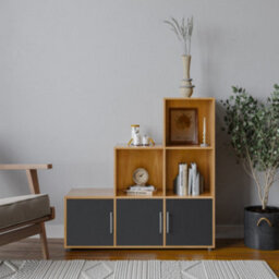 Urbn-Living 6-Cube Step Shelving Unit With Metal Handle Doors