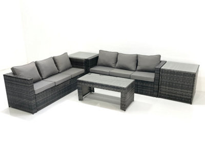 Fimous Garden Outdoor Rattan Furniture Set With Sofa Coffee Table 2 Side Tables Dark Grey Mixed - image 1