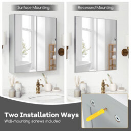 Costway Bathroom Wall Cabinet 2-Door Mirror Cabinet W/ Adjustable Shelf 62 Cm X 65 Cm-Grey - thumbnail 9