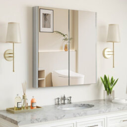 Costway Bathroom Wall Cabinet 2-Door Mirror Cabinet W/ Adjustable Shelf 62 Cm X 65 Cm-Grey - thumbnail 4