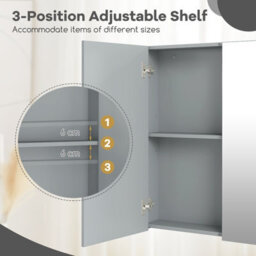 Costway Bathroom Wall Cabinet 2-Door Mirror Cabinet W/ Adjustable Shelf 62 Cm X 65 Cm-Grey - thumbnail 6