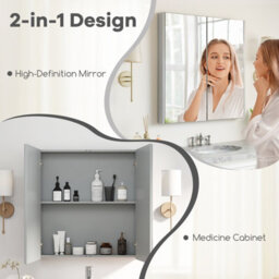 Costway Bathroom Wall Cabinet 2-Door Mirror Cabinet W/ Adjustable Shelf 62 Cm X 65 Cm-Grey - thumbnail 7
