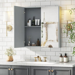 Costway Bathroom Wall Cabinet 2-Door Mirror Cabinet W/ Adjustable Shelf 62 Cm X 65 Cm-Grey