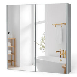 Costway Bathroom Wall Cabinet 2-Door Mirror Cabinet W/ Adjustable Shelf 62 Cm X 65 Cm-Grey - thumbnail 2