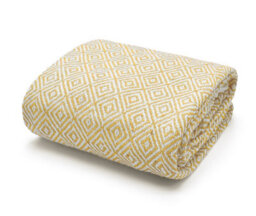 Velosso Cosy Woven Cotton Print Throw Blanket In Plush Texture - Available For Sofa, Bed, Couch - 50Cm X 60Cm Throw - Ochre - thumbnail 1
