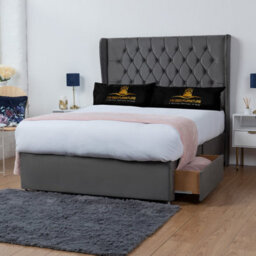 UKBEDFURNITURE Mary Steel Plush Wingback Divan Bed With 2 Foot End Drawers & 54 Inch Headboard - thumbnail 1