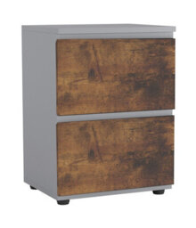 Urbn-Living Urbnliving Height 49Cm 2 Drawer Wooden Bedroom Bedside Cabinet Colour Grey Carcass And Rustic Brown Drawers No Handle Nightstand - thumbnail 1