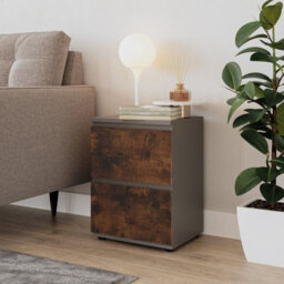 Urbn-Living Urbnliving Height 49Cm 2 Drawer Wooden Bedroom Bedside Cabinet Colour Grey Carcass And Rustic Brown Drawers No Handle Nightstand - thumbnail 2