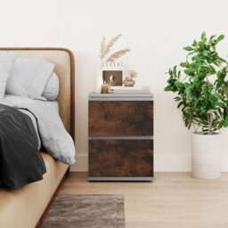 Urbn-Living Urbnliving Height 49Cm 2 Drawer Wooden Bedroom Bedside Cabinet Colour Grey Carcass And Rustic Brown Drawers No Handle Nightstand - thumbnail 3