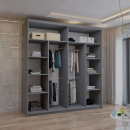 Sliding Wardrobes 4 u LTD Modern Sliding Mirror Wardrobe With Led Light & Sleek Minimalist Design Grey 203Cm - thumbnail 3