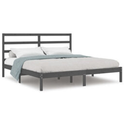 Berkfield Bed Frame Grey Solid Wood Pine 200X200 Cm - thumbnail 2