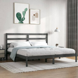 Berkfield Bed Frame Grey Solid Wood Pine 200X200 Cm - thumbnail 1