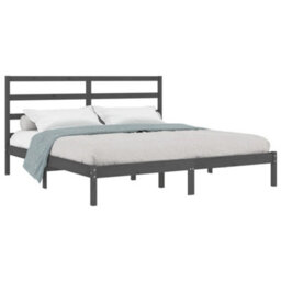 Berkfield Bed Frame Grey Solid Wood Pine 200X200 Cm - thumbnail 3